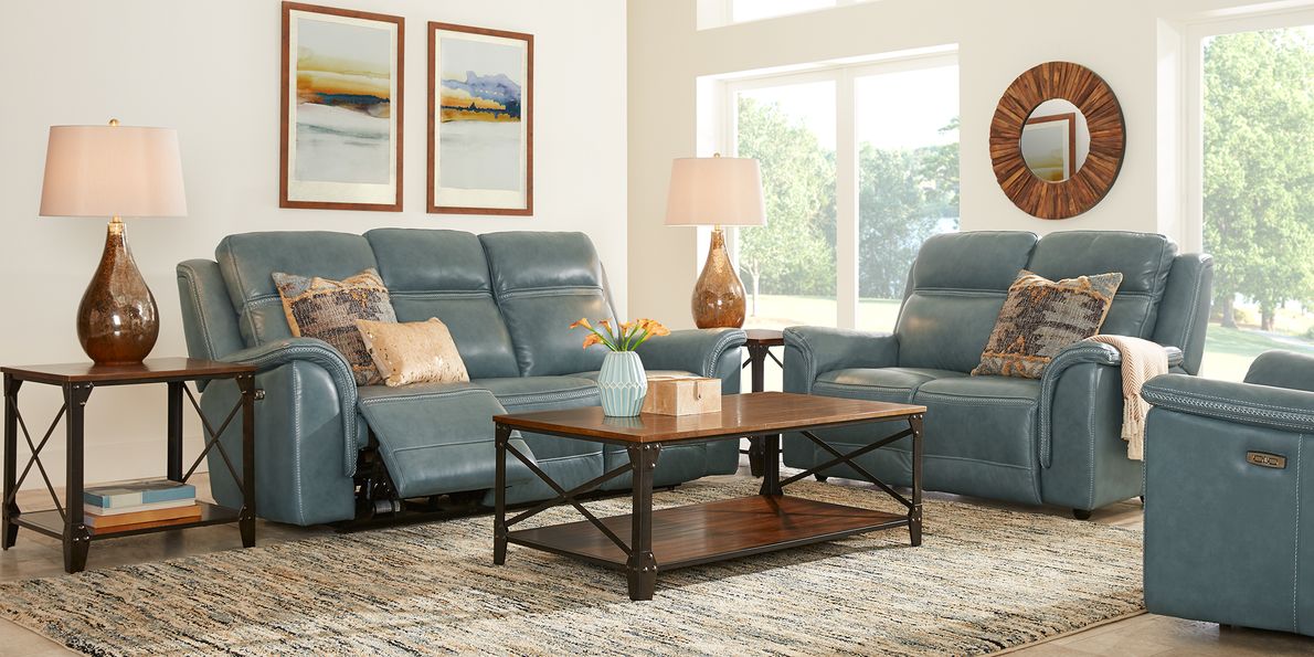 Blue leather power recliner hot sale