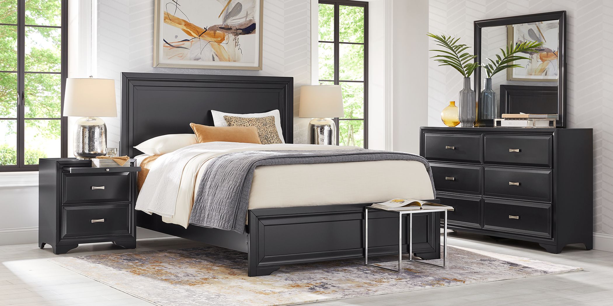Bedroom Furniture Rooms To, Black Leather Bedroom Sets Queen