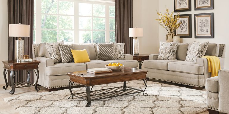 Beige Upholstered Living Room Furniture Sets