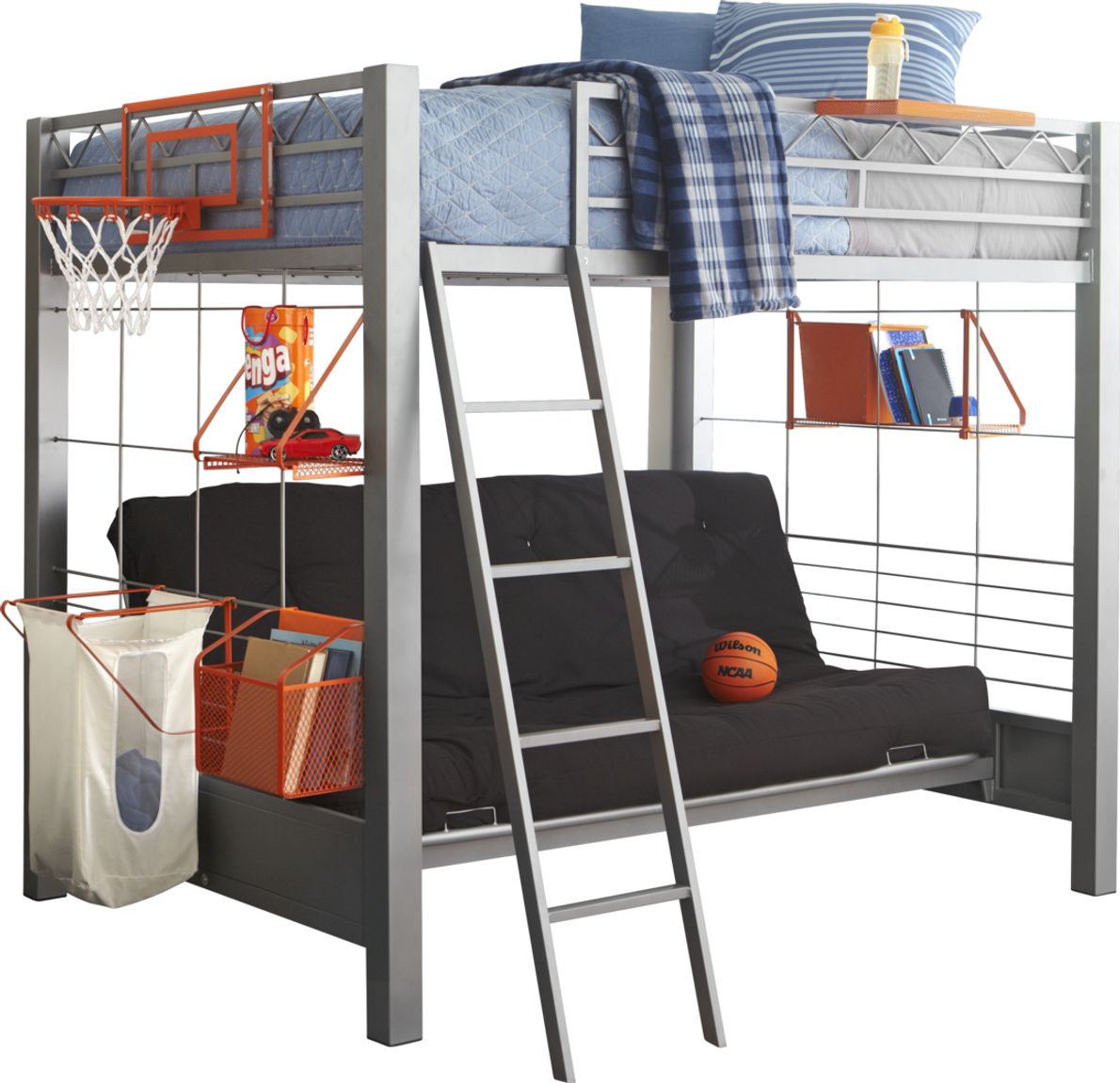 Full size loft bed over outlet futon