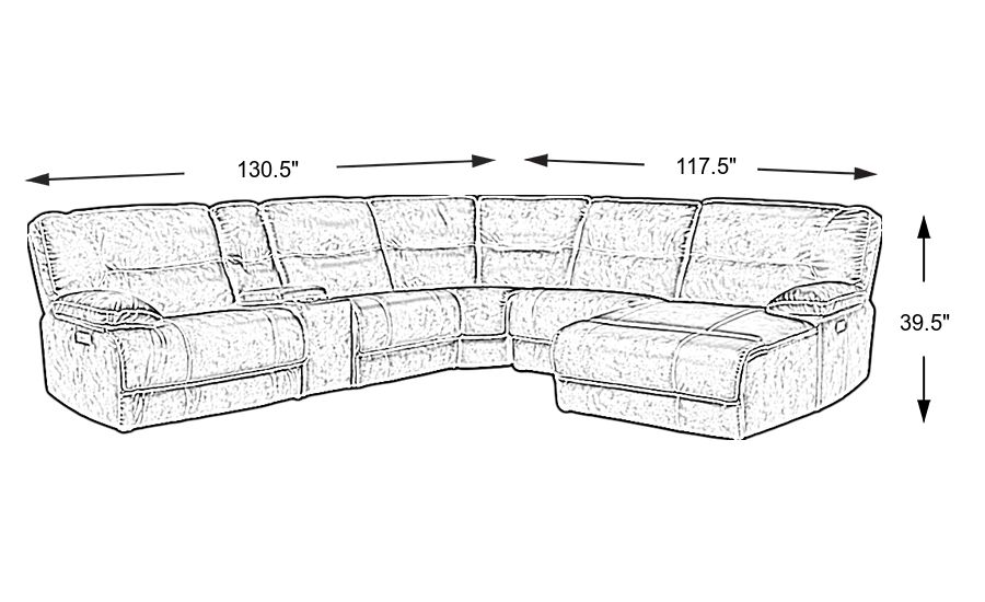 Caranova Camel 6 Pc Dual Power Reclining Sectional with Chaise Rooms