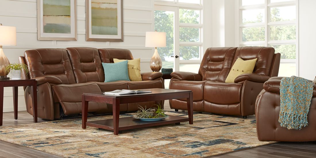 Carini Brown Leather 3 Pc Living Room With Reclining Sofa