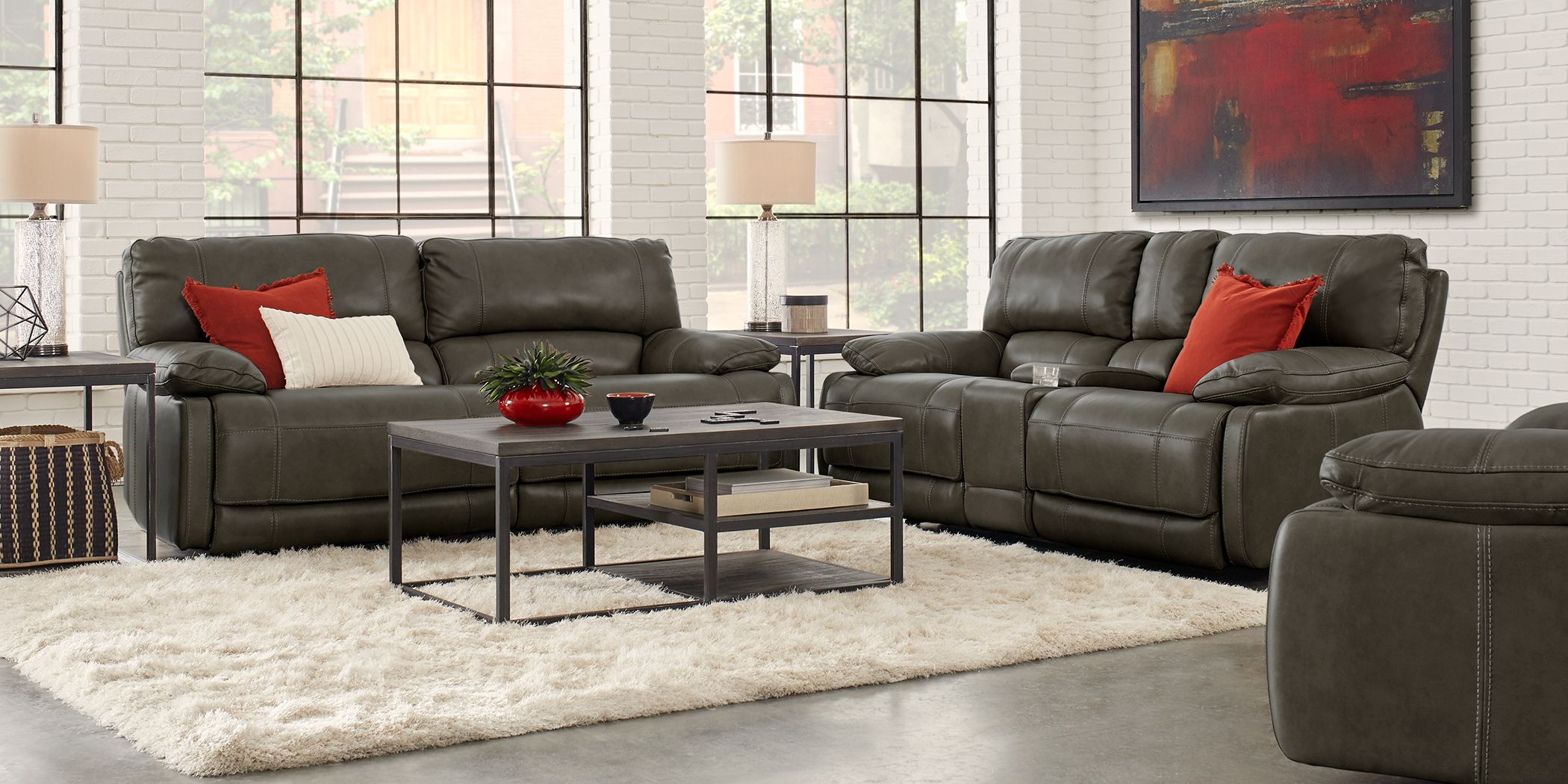 Cindy Crawford Living Room Sets Furniture Collections   Cindy Crawford Home Auburn Hills Steel Leather 5 Pc Reclining Living Room 1178801P Image Room