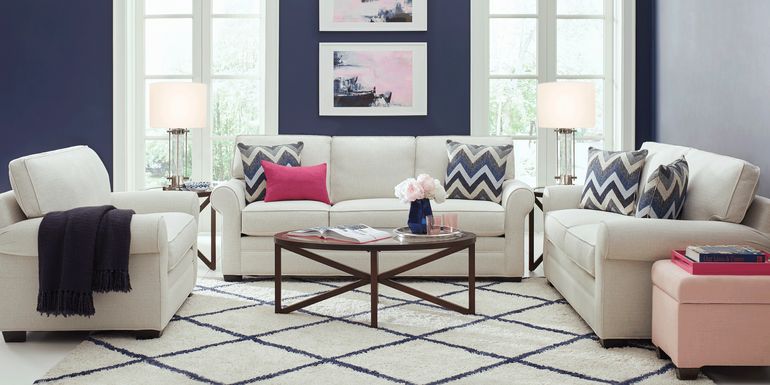 White Upholstered Living Room Furniture Sets