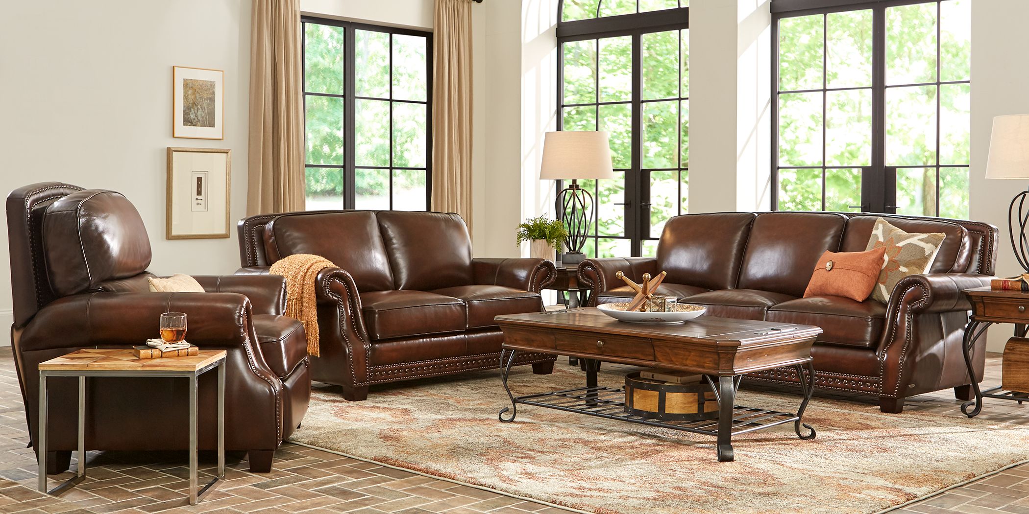 $2,099.99 - Calvano Brown Leather 2 Pc Living Room - Traditional,