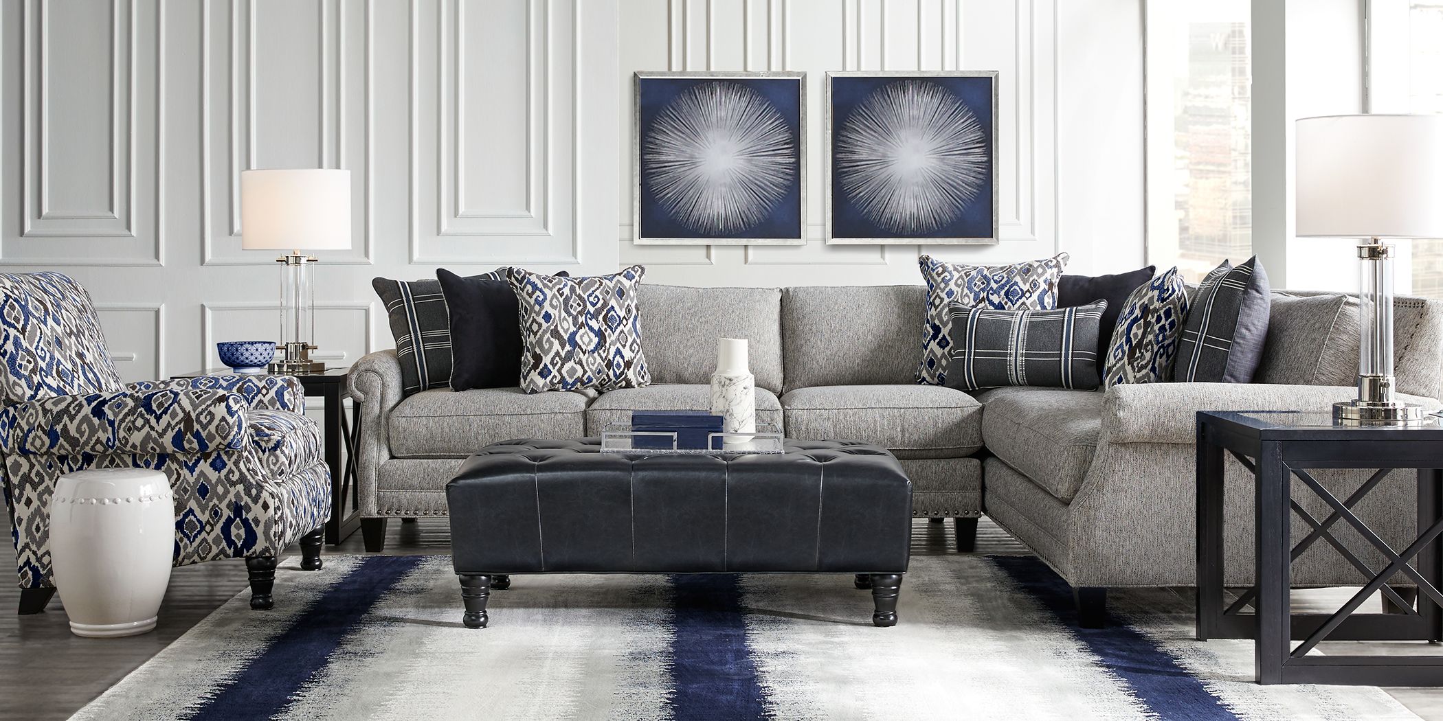 Cindy Crawford Furniture Leather Bedroom And Living Room   Cindy Crawford Home Champlain Heights Pewter 2 Pc Sectional 1039216P Image Room