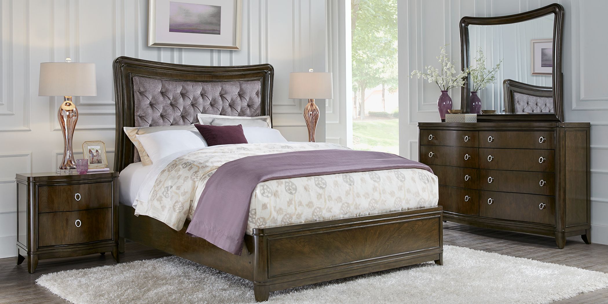 Cindy Crawford Furniture Leather Bedroom And Living Room   Cindy Crawford Home Chateau Brown 5 Pc Queen Upholstered Bedroom 3317830P Image Room