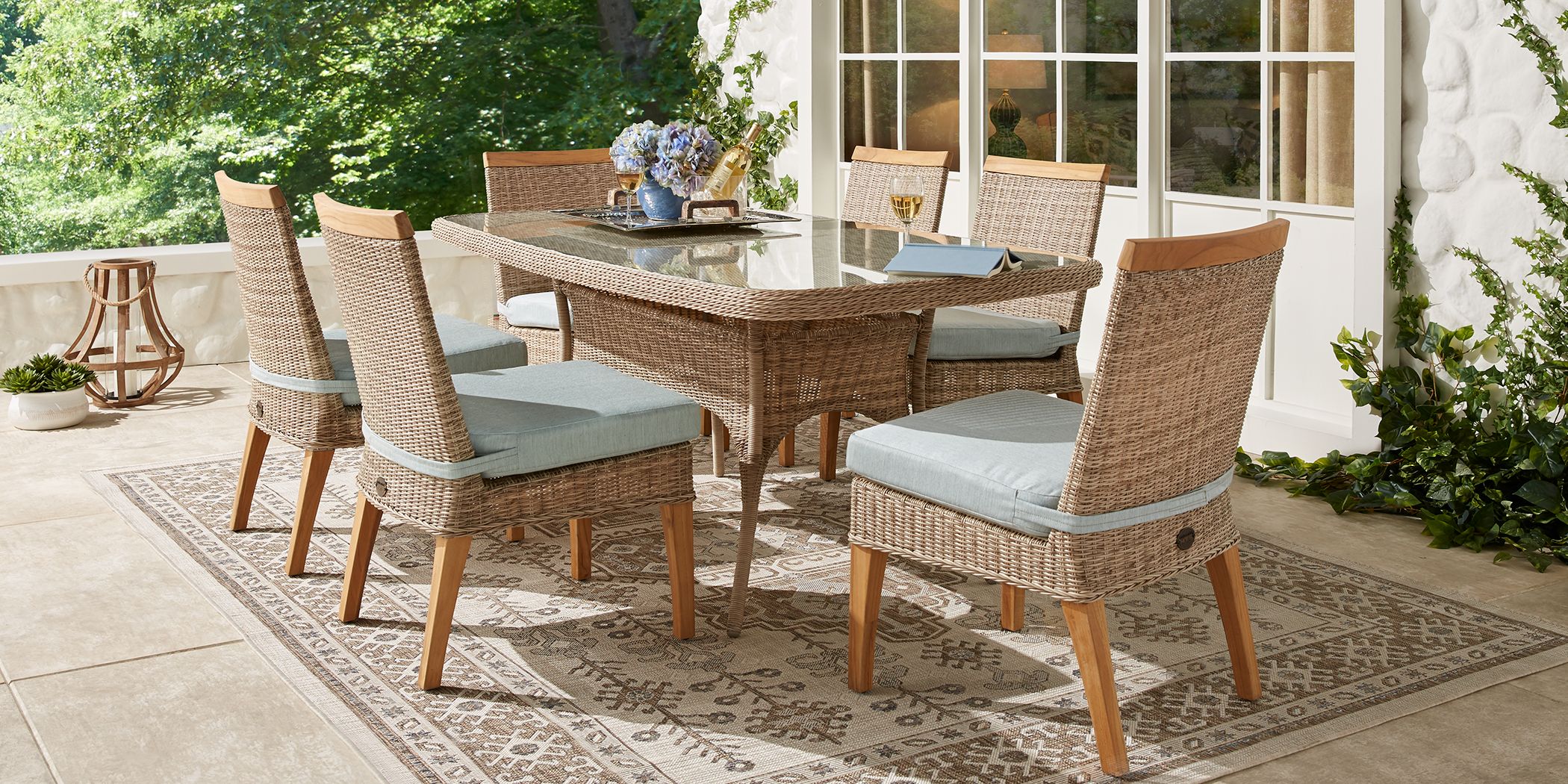 Wicker 7 Piece Patio Dining Sets