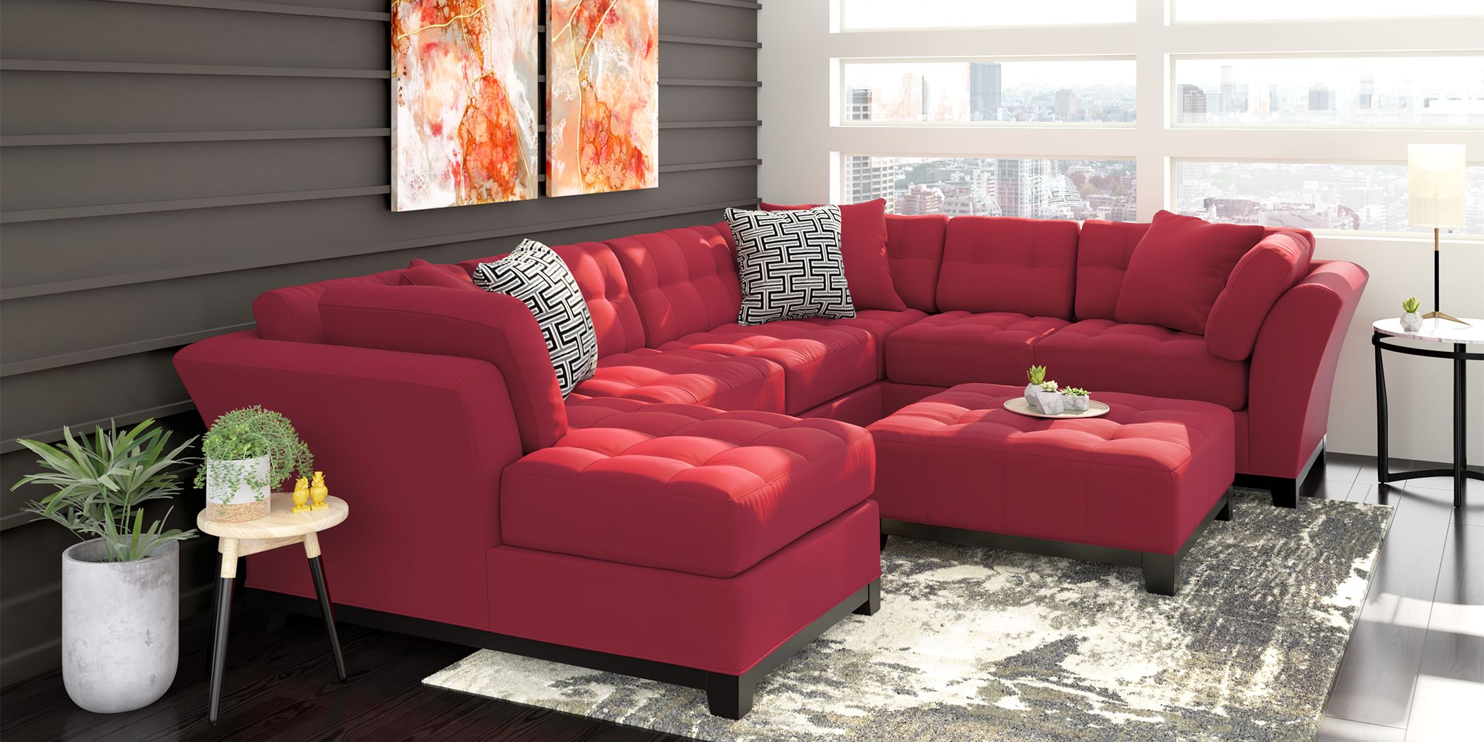 Cindy Crawford Furniture Leather Bedroom And Living Room   Cindy Crawford Home Metropolis Cardinal 3 Pc Sectional 1434976P Image Room