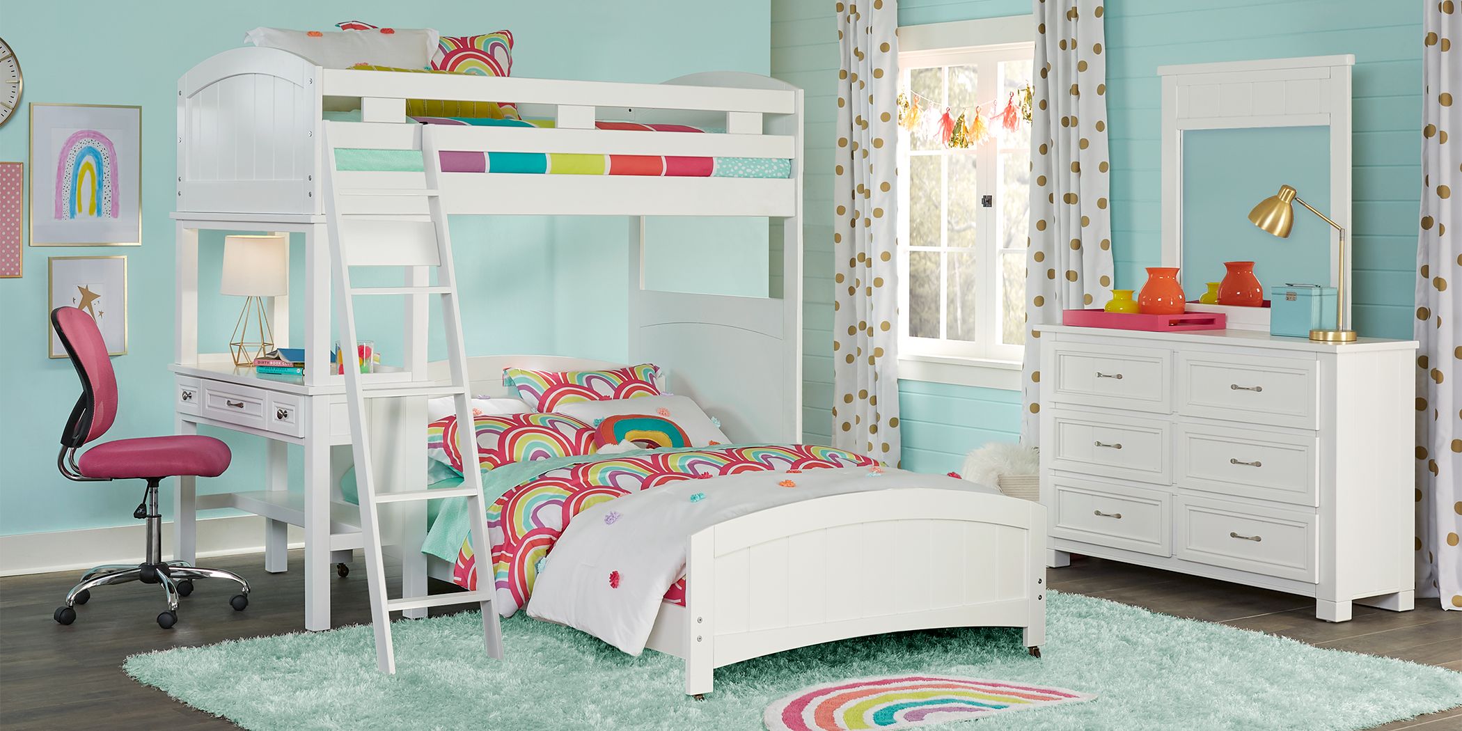 Loft Bunk Bed With Desk, Colorful Bunk Beds