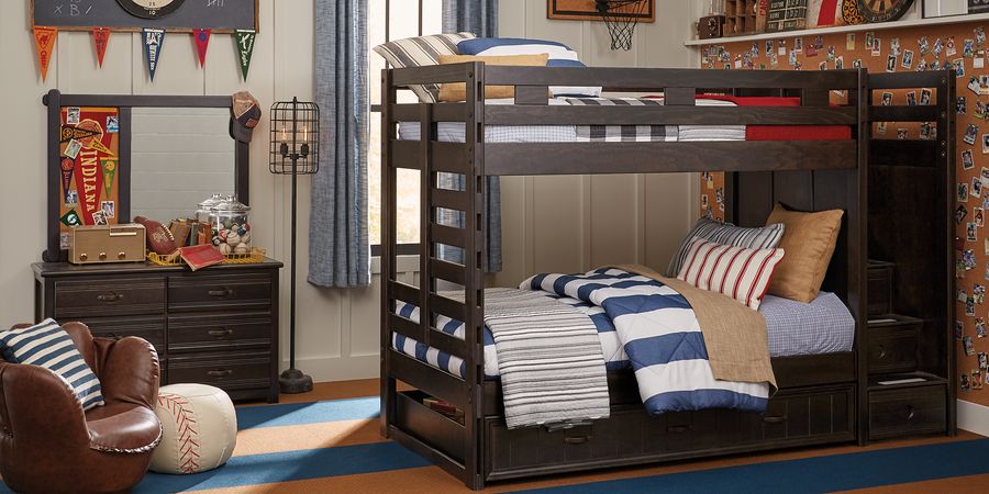 Twin Step Bunk Bed, Creekside Charcoal Twin Full Bunk Bed