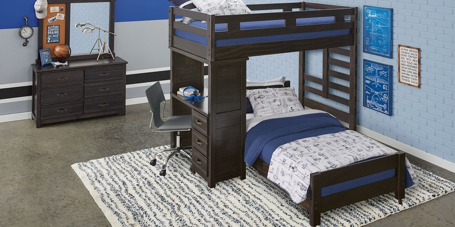 Twin Student Bunk Bed With Desk, Creekside Charcoal Twin Bunk Bed