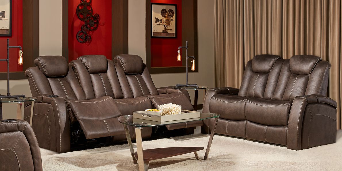 Crestline brown dual power 2024 reclining sofa