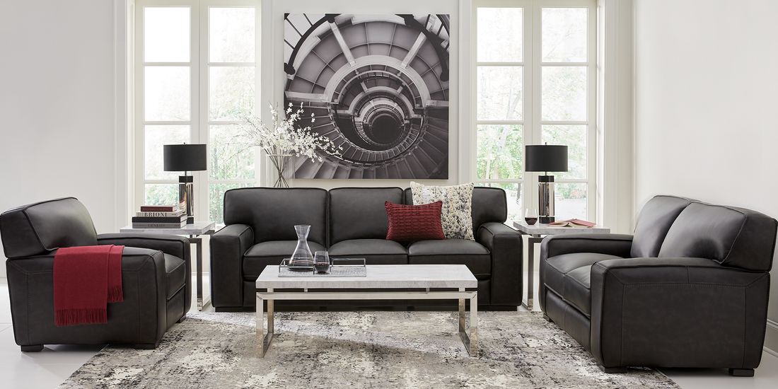 Cindy Crawford Home Deangelo Dark Gray 7 Pc Leather Living Room