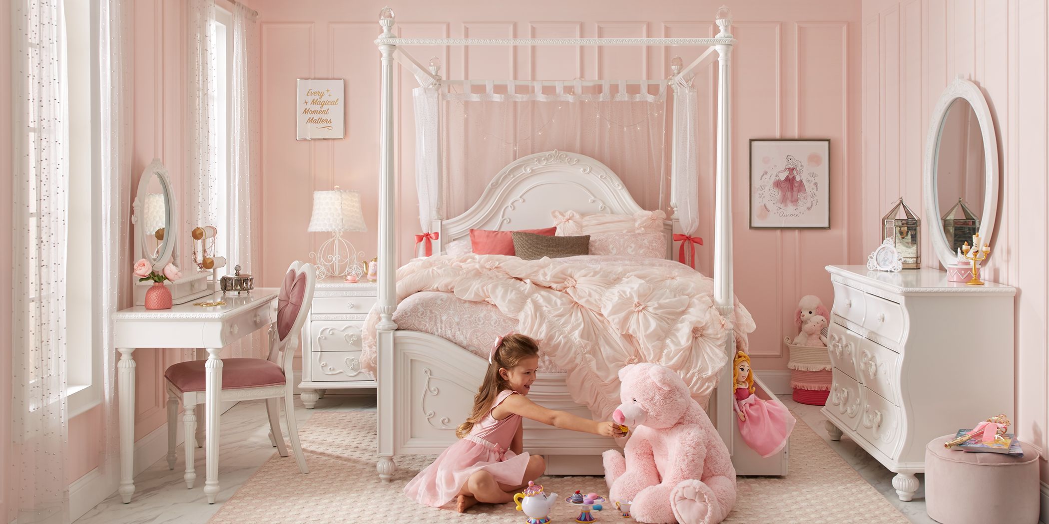 white full size bedroom set for girl