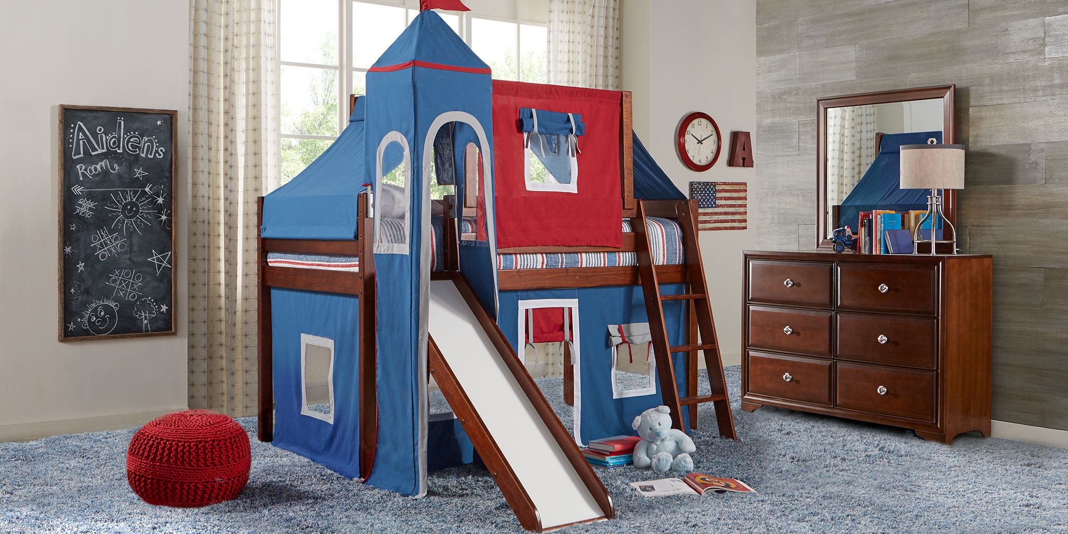 Oates lofted bed with slide and tent best sale