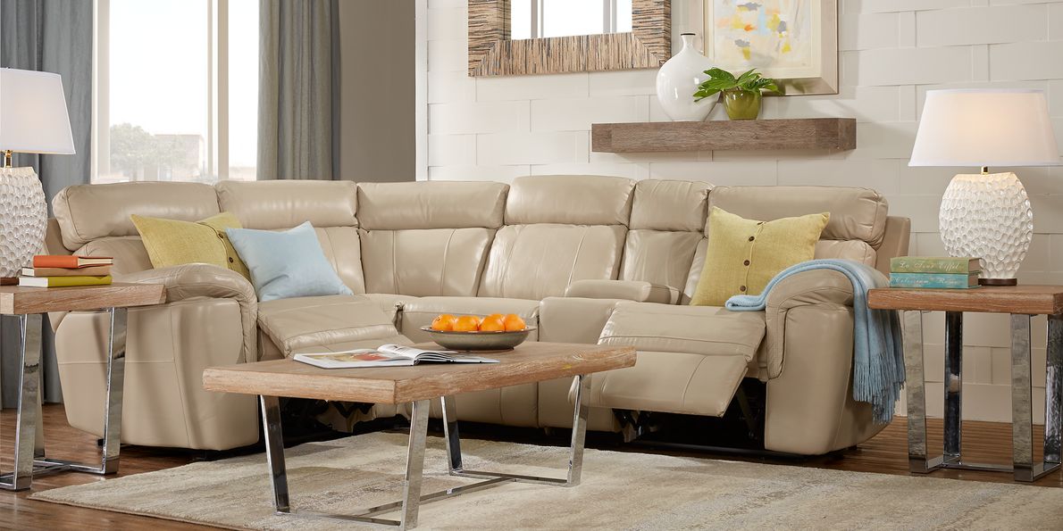 Hudson Square Sand Leather 5 Pc Reclining Sectional
