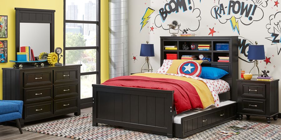 S Black 5 Pc Twin Bookcase Bedroom, Youth Bookcase Bedroom Furniture