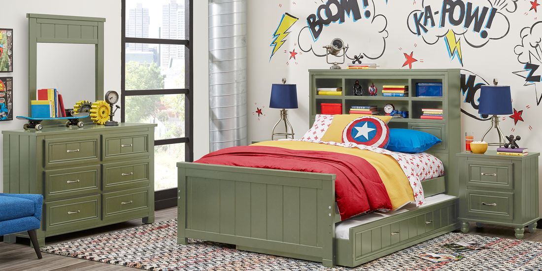 Kids Cottage Colors Green 5 Pc Full Bookcase Bedroom Rooms