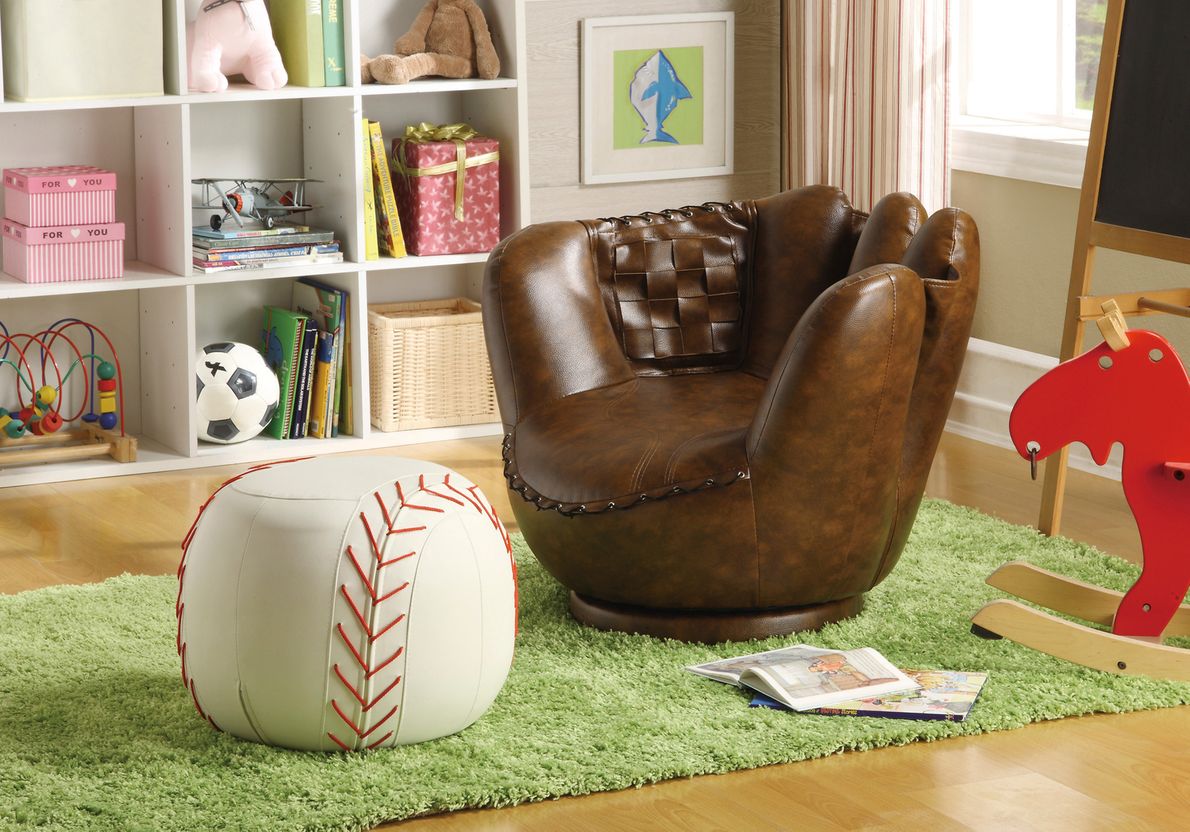 Kids Sport Glove Brown Chair Ottoman