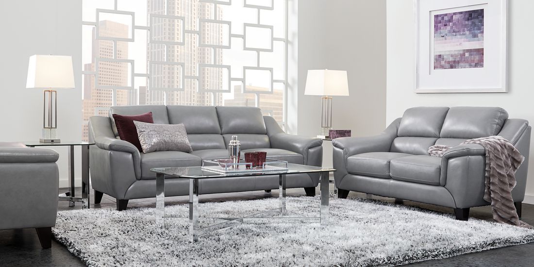 Marielle Gray Leather 3 Pc Living Room