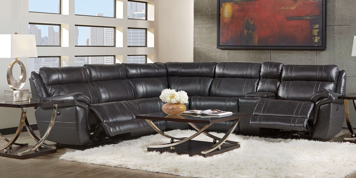 Martino Black 6 Pc Leather Power Reclining Sectional Rooms To Go