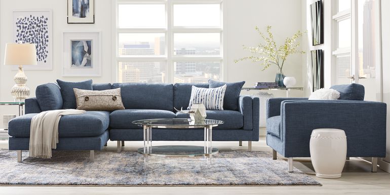 Blue Sectional Living Room Sets - Fabric, Microfiber