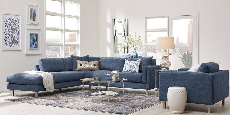 Blue Sectional Living Room Sets - Fabric, Microfiber
