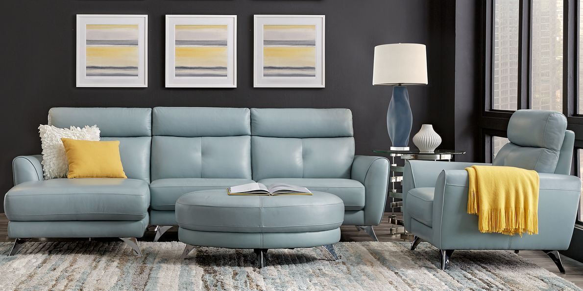 Light blue deals leather sectional