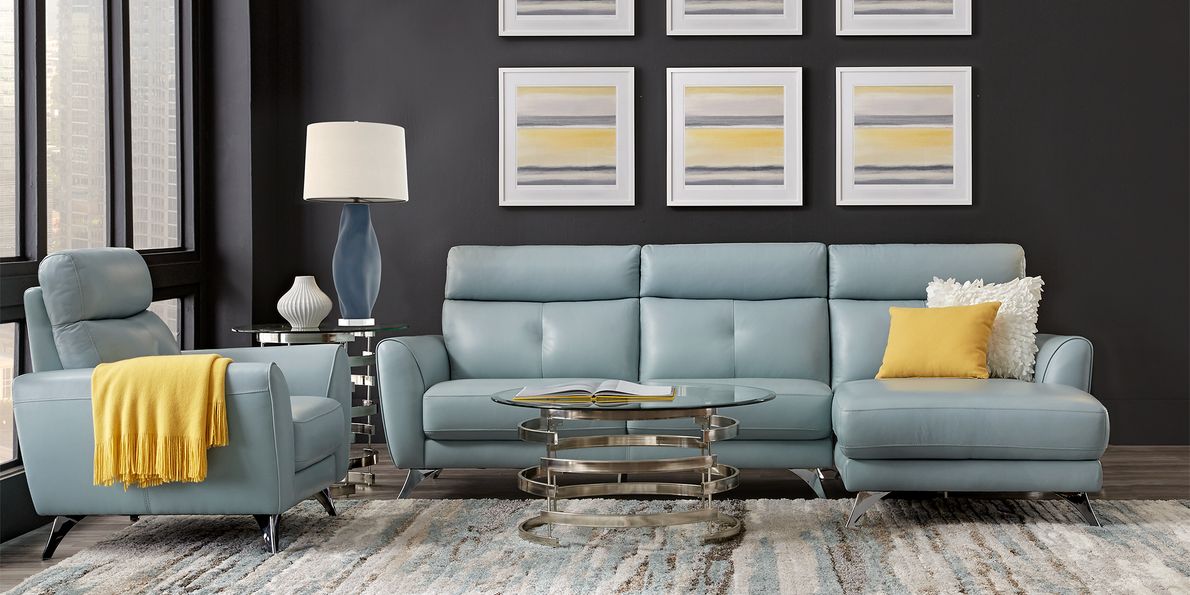 Sky blue deals leather sofa