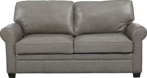 Nikola Place Gray Leather Sleeper Loveseat