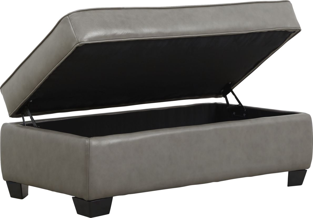 Nikola Place Gray Leather Storage Ottoman