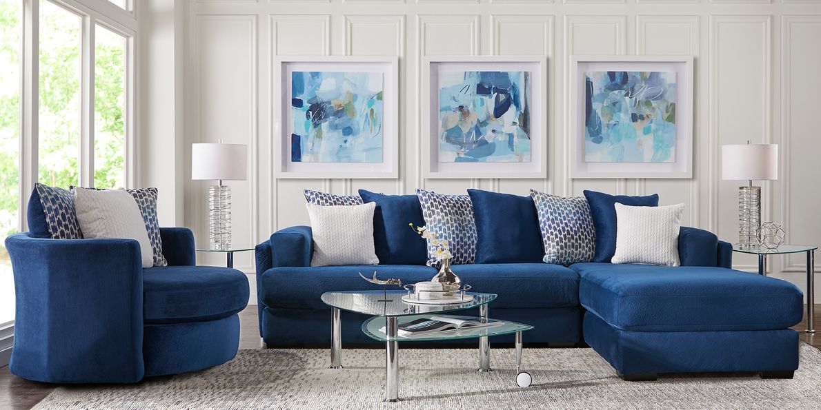 Rooms to go store navy blue sectional