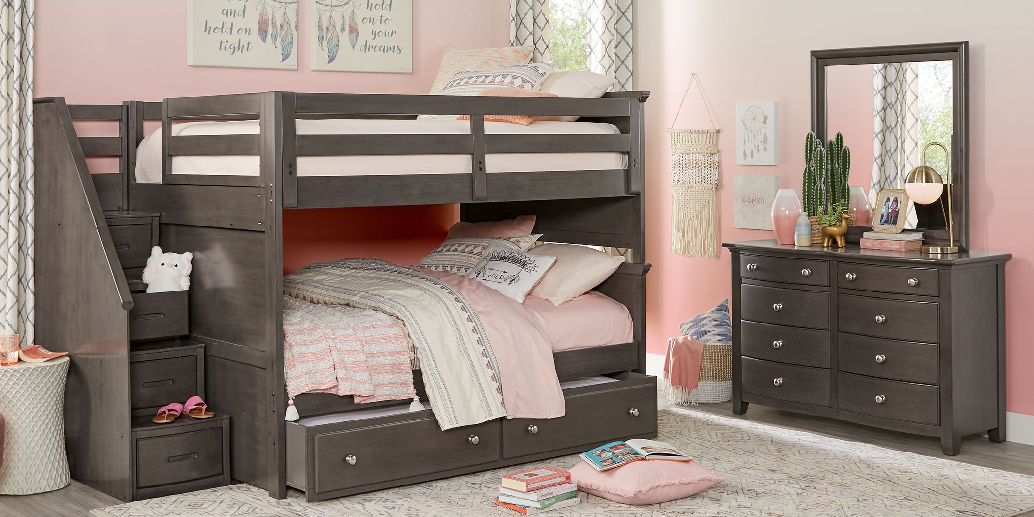 girls bunk beds with storage