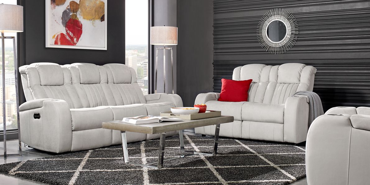 White leather reclining living room set hot sale