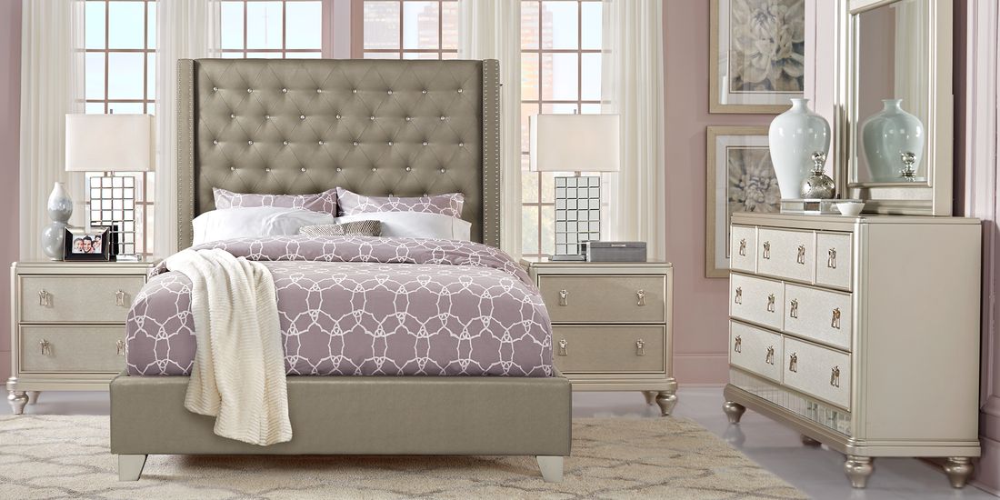 sofia vergara paris silver 5 pc king upholstered bedroom