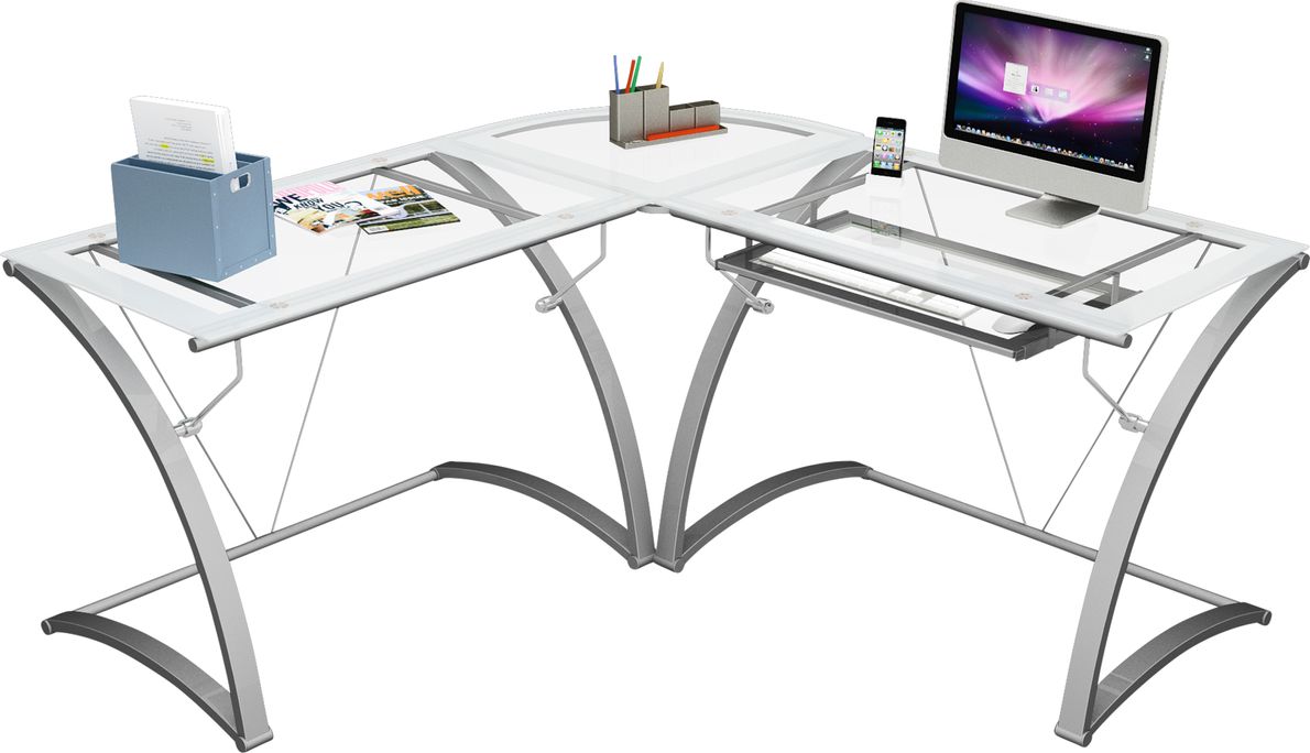 Staples glass l store shaped desk