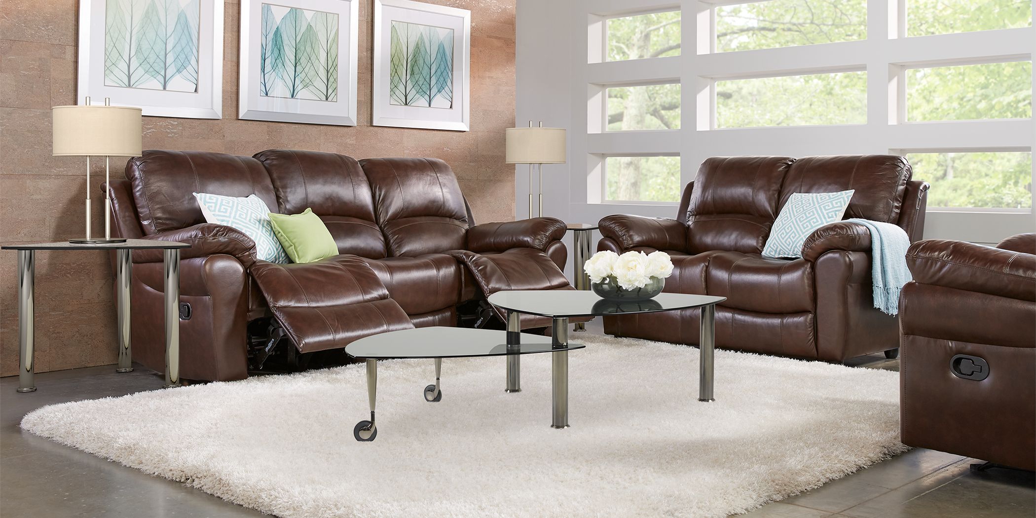 Vercelli brown store leather reclining sofa